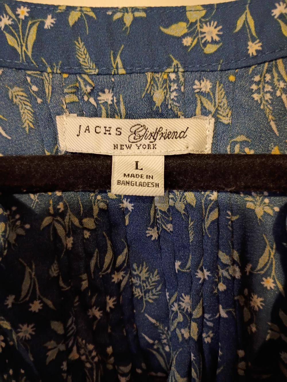 JACHS Girlfriend Blue Floral Split-Neck Hidden Button 3/4 Sleeve Blouse Large - Picture 5 of 7